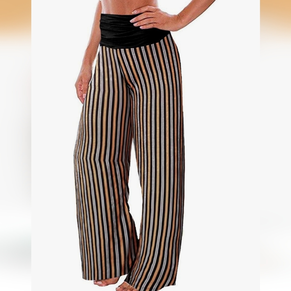 NWT High Waist Yellow Black and White Stripe Yoga Pants by Gracyoga size L